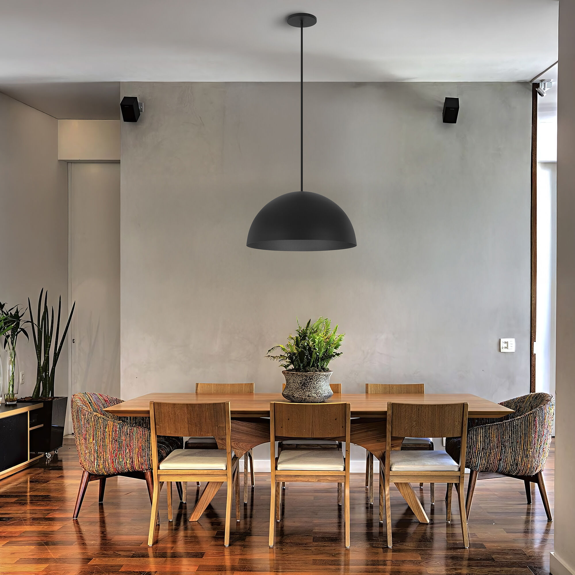 Half Round LED 23.63 inch Sand Black Outdoor Pendant